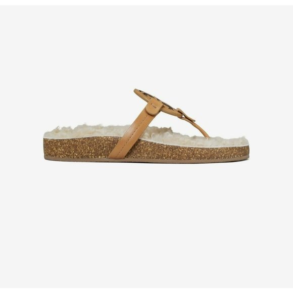 New Tory Burch MILLER CLOUD Cork Shearling Leather Sandals Caramel Size 5 ($268) - Picture 6 of 6